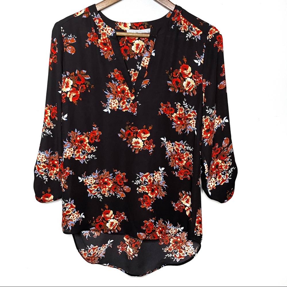 Daniel Rainn Black Floral Blouse Size Medium